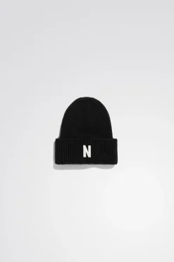 Merino Lambswool Rib N Logo Beanie>Norse Projects Hot