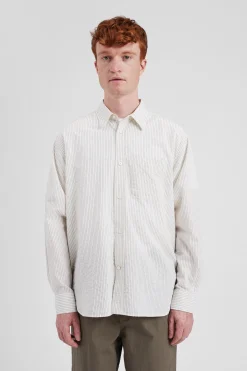 Mo Oversized Striped Shirt><noscript><img width=