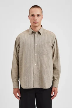 Mo Oversized Striped Shirt><noscript><img width=